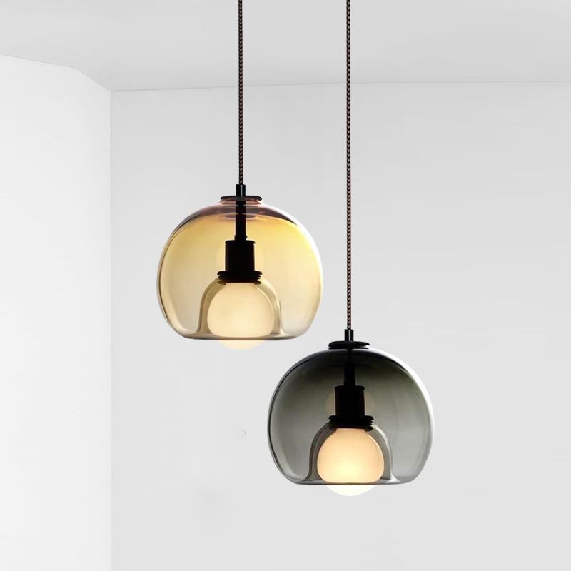 Modern Luxury Glass Metal Bowl 1/3-Light Pendant Light For Bedroom