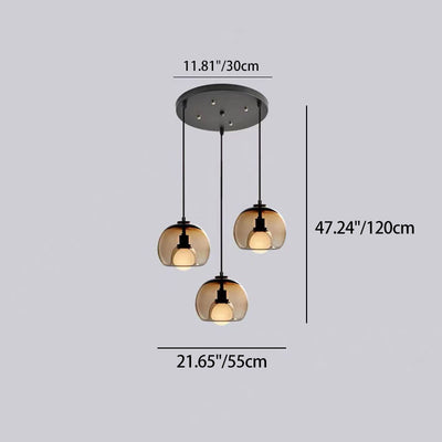 Modern Luxury Glass Metal Bowl 1/3-Light Pendant Light For Bedroom