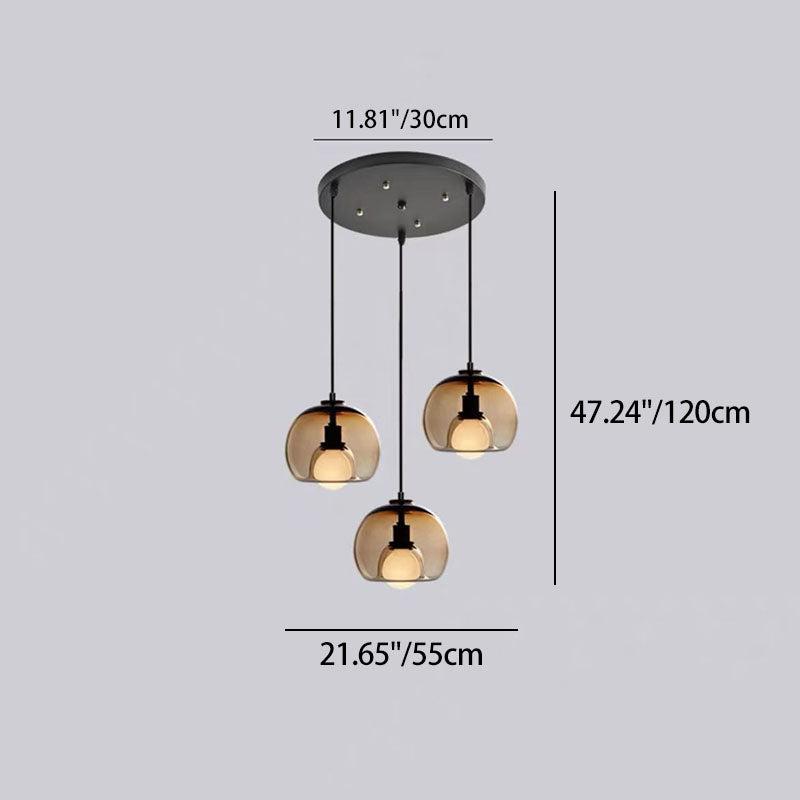 Modern Luxury Glass Metal Bowl 1/3-Light Pendant Light For Bedroom