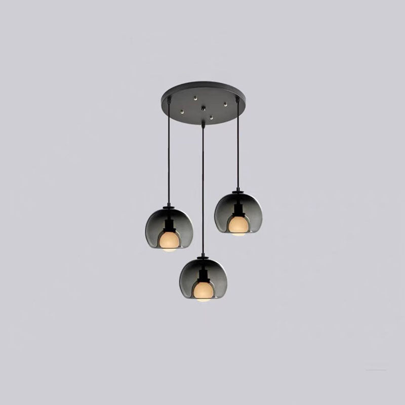 Modern Luxury Glass Metal Bowl 1/3-Light Pendant Light For Bedroom