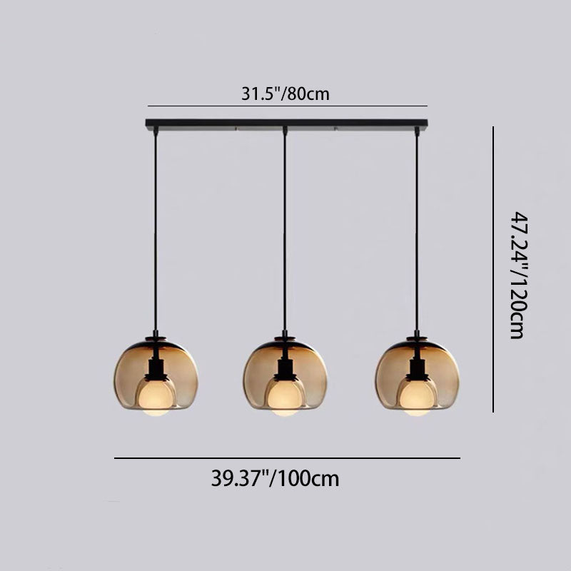 Modern Luxury Glass Metal Bowl 1/3-Light Pendant Light For Bedroom