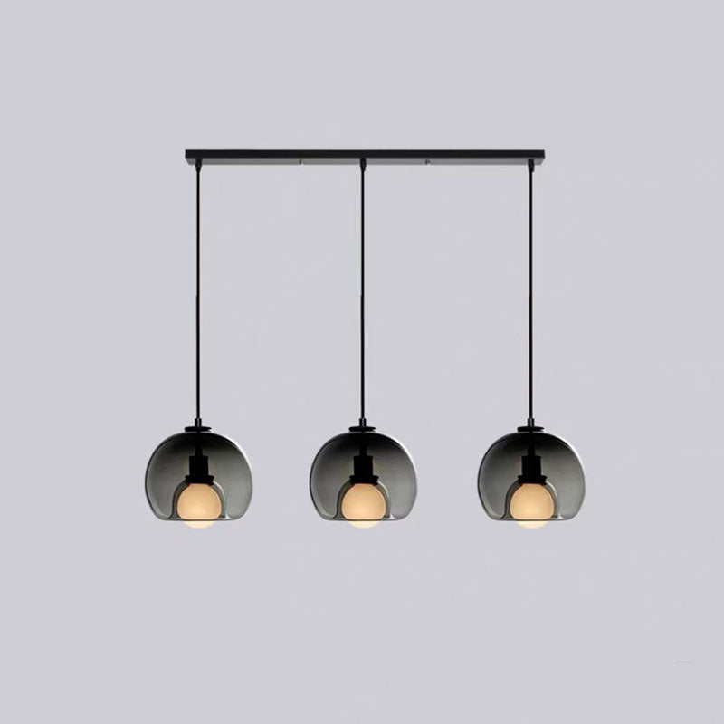 Modern Luxury Glass Metal Bowl 1/3-Light Pendant Light For Bedroom
