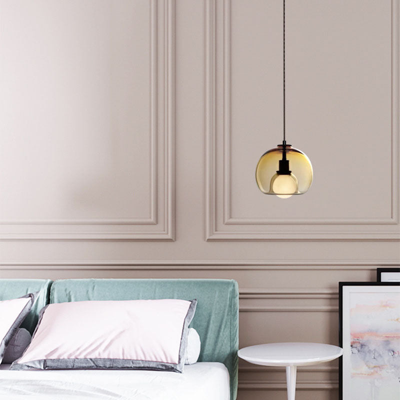 Modern Luxury Glass Metal Bowl 1/3-Light Pendant Light For Bedroom
