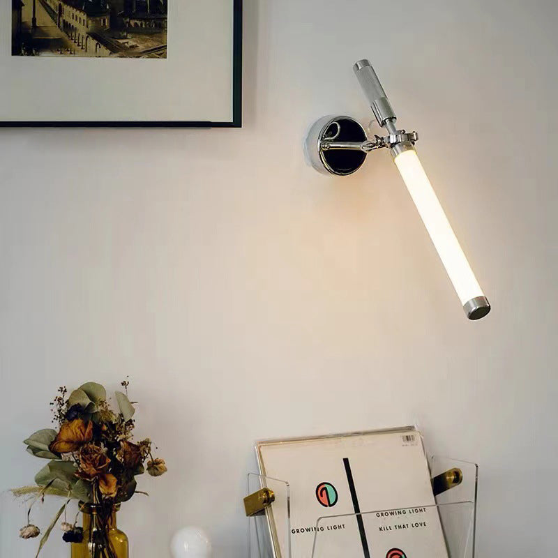 Zeitgenössische industrielle Acryl-Metall-Säulen-LED-Wandleuchte für das Schlafzimmer 