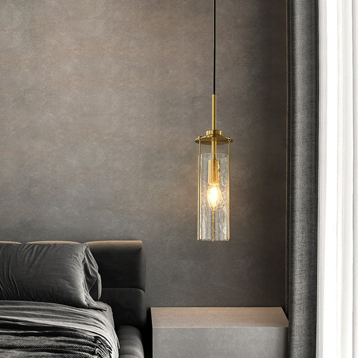 Contemporary Luxury Copper Glass Strip 1-Light Pendant Light For Living Room
