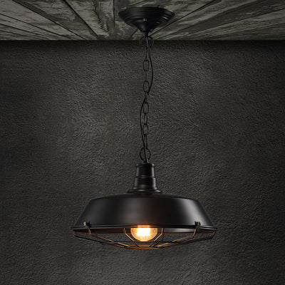 Couvercle de casserole industriel contemporain en fer 1 lumière pendentif pour salle à manger 