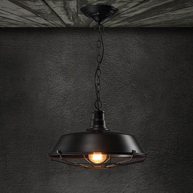 Couvercle de casserole industriel contemporain en fer 1 lumière pendentif pour salle à manger 