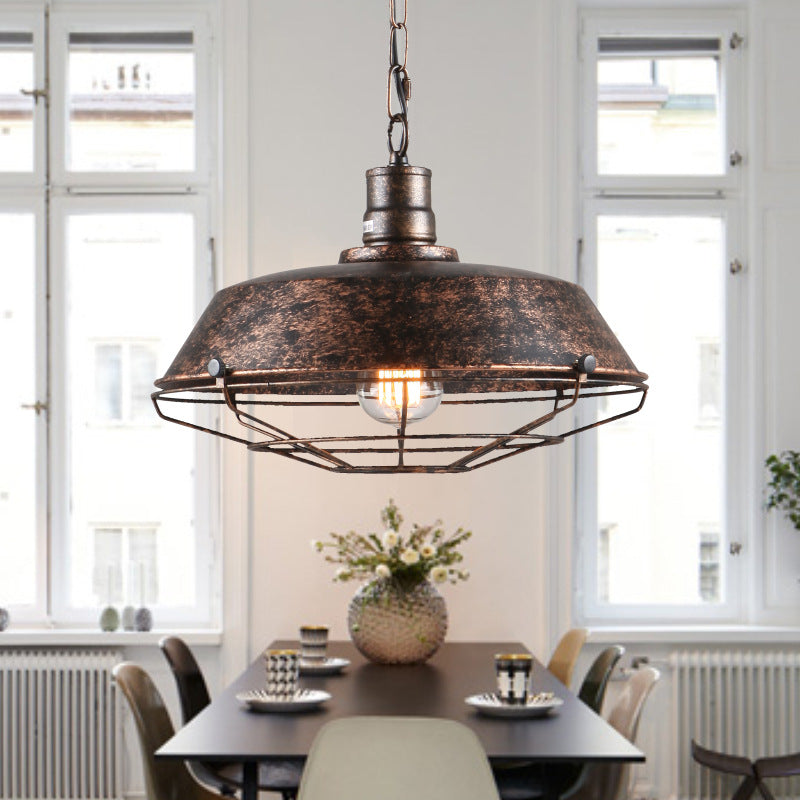 Couvercle de casserole industriel contemporain en fer 1 lumière pendentif pour salle à manger 