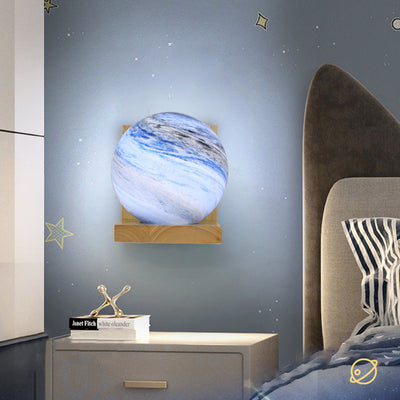 Traditionelle japanische Planet Holz Glas 1-Licht Wandlampe für Schlafzimmer 