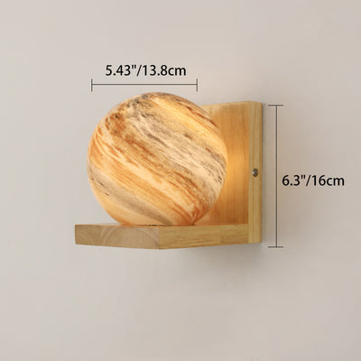 Traditionelle japanische Planet Holz Glas 1-Licht Wandlampe für Schlafzimmer 