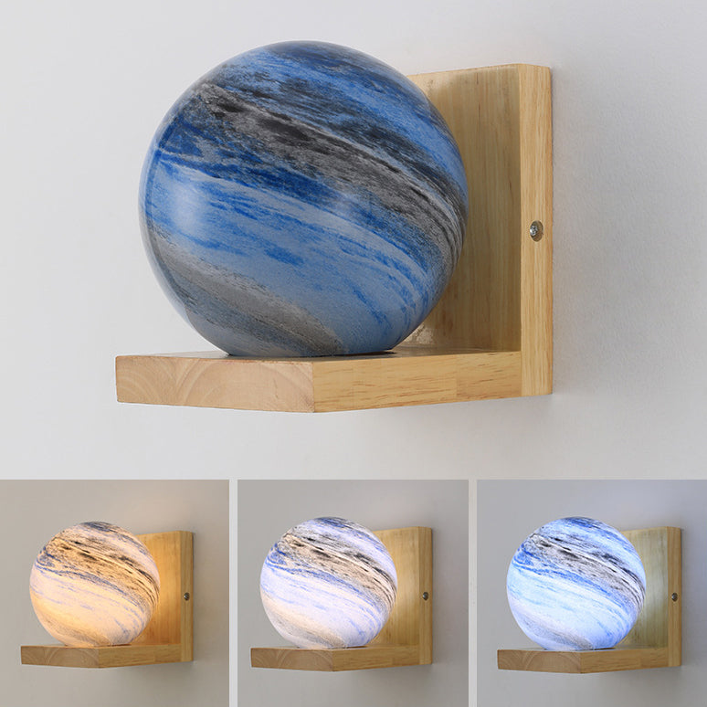 Traditionelle japanische Planet Holz Glas 1-Licht Wandlampe für Schlafzimmer 