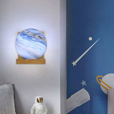 Traditionelle japanische Planet Holz Glas 1-Licht Wandlampe für Schlafzimmer 
