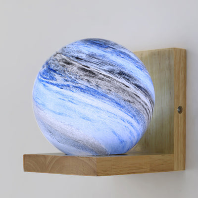 Traditionelle japanische Planet Holz Glas 1-Licht Wandlampe für Schlafzimmer 