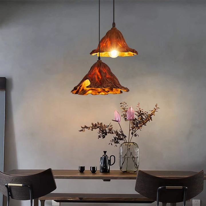 Traditionelle japanische Lotusblatt-Metallharz 1-Licht-Pendelleuchte für Esszimmer 