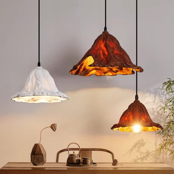 Traditionelle japanische Lotusblatt-Metallharz 1-Licht-Pendelleuchte für Esszimmer 