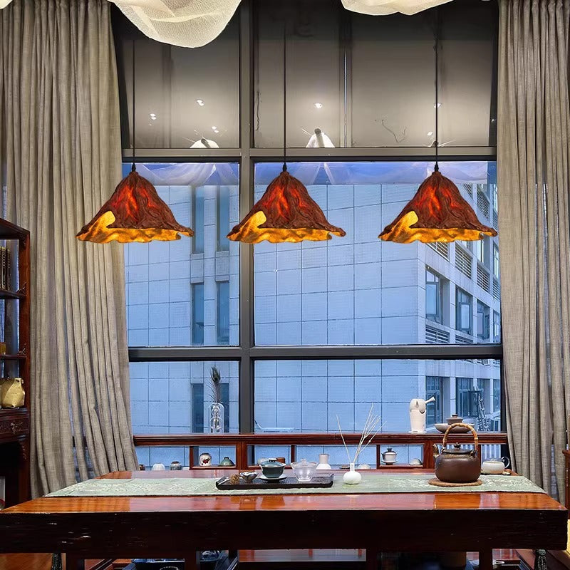 Traditionelle japanische Lotusblatt-Metallharz 1-Licht-Pendelleuchte für Esszimmer 