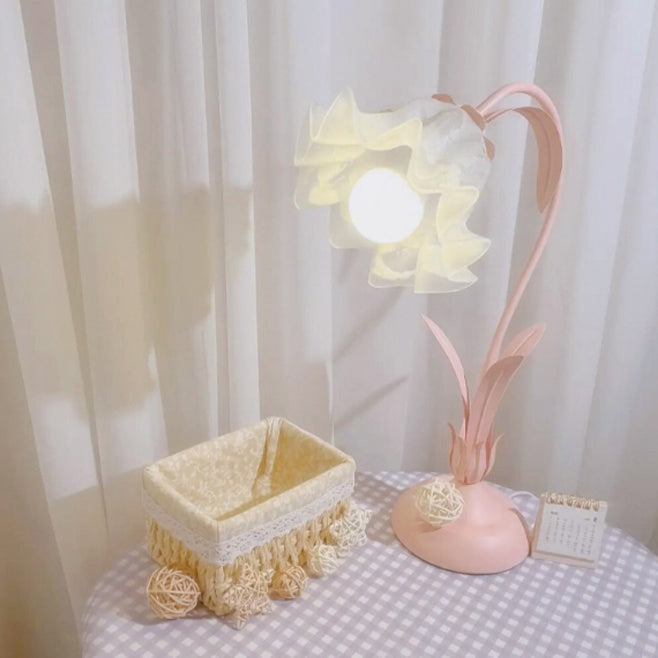 伝統的なラスティックフラワーアイアンアクリル1灯テーブルランプ（スタディ用） 