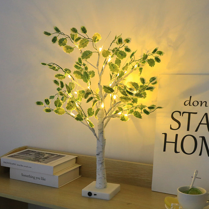リビングルーム用の伝統的なラスティックプラスチックツリーLED USBバッテリーテーブルランプ 