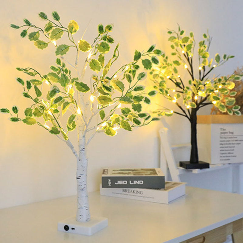 リビングルーム用の伝統的なラスティックプラスチックツリーLED USBバッテリーテーブルランプ 