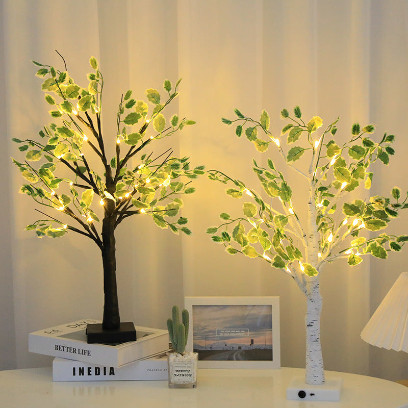 リビングルーム用の伝統的なラスティックプラスチックツリーLED USBバッテリーテーブルランプ 