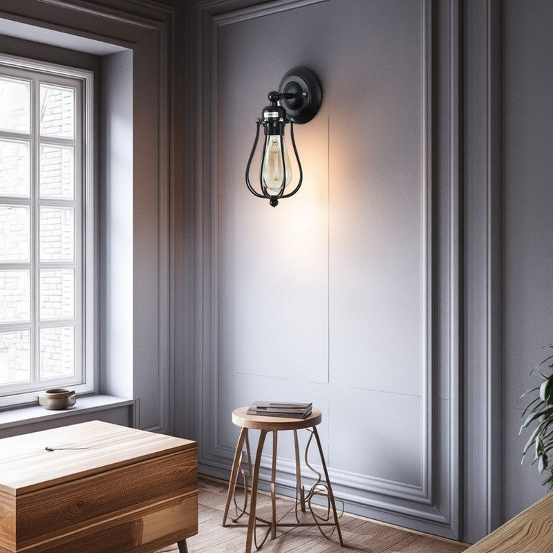 Contemporáneo Industrial Tapa de Olla de Hierro Lámpara de Aplique de Pared de 1 Luz Para Comedor 