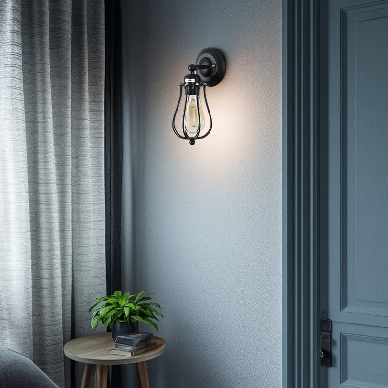 Contemporáneo Industrial Tapa de Olla de Hierro Lámpara de Aplique de Pared de 1 Luz Para Comedor 