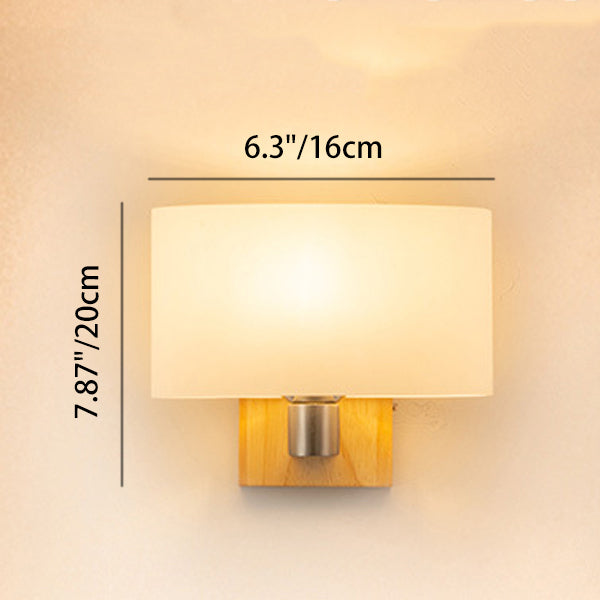 Zeitgenössische nordische rechteckige Holz-Glas 1-Licht Wandleuchte für das Schlafzimmer 