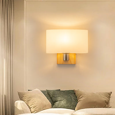 Lámpara Aplique de Pared de 1 Luz de Vidrio y Madera Rectangular Nórdica Contemporánea para Dormitorio 