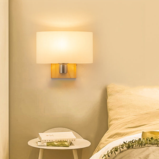 Lámpara Aplique de Pared de 1 Luz de Vidrio y Madera Rectangular Nórdica Contemporánea para Dormitorio 