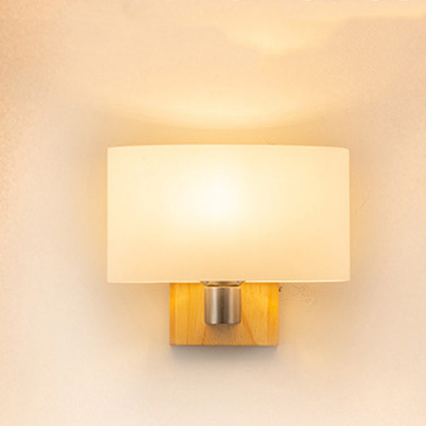 Lámpara Aplique de Pared de 1 Luz de Vidrio y Madera Rectangular Nórdica Contemporánea para Dormitorio 
