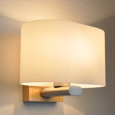 Lámpara Aplique de Pared de 1 Luz de Vidrio y Madera Rectangular Nórdica Contemporánea para Dormitorio 