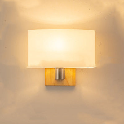 Lámpara Aplique de Pared de 1 Luz de Vidrio y Madera Rectangular Nórdica Contemporánea para Dormitorio 