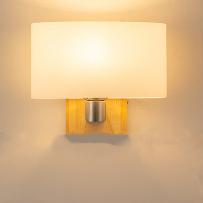 Lámpara Aplique de Pared de 1 Luz de Vidrio y Madera Rectangular Nórdica Contemporánea para Dormitorio 