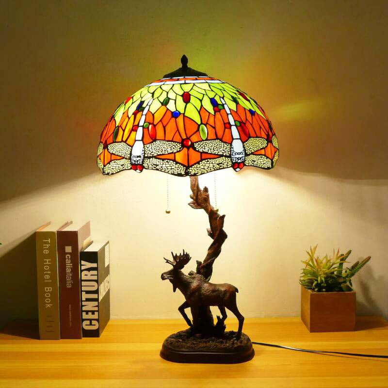 Traditionelle Tiffany-Hirschharzglas 1-Licht-Tischlampe für das Studium 