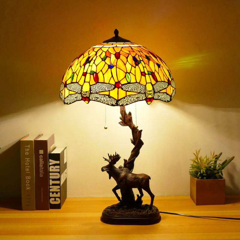 Traditionelle Tiffany-Hirschharzglas 1-Licht-Tischlampe für das Studium 