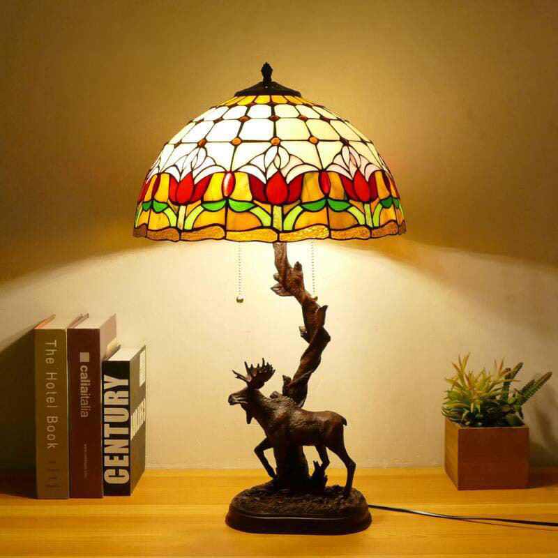 Traditionelle Tiffany-Hirschharzglas 1-Licht-Tischlampe für das Studium 