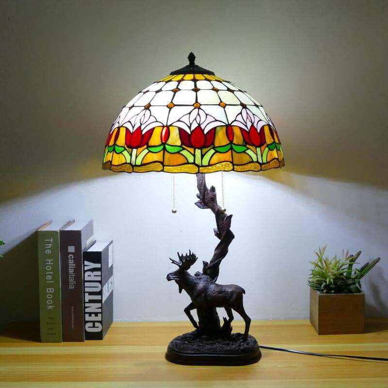 Traditionelle Tiffany-Hirschharzglas 1-Licht-Tischlampe für das Studium 