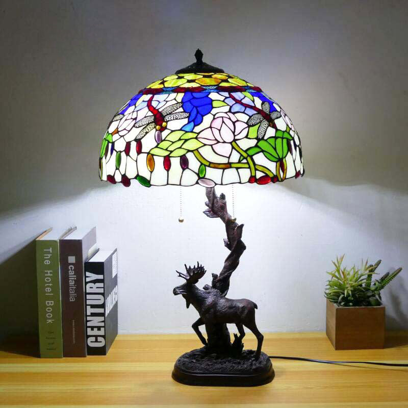 Traditionelle Tiffany-Hirschharzglas 1-Licht-Tischlampe für das Studium 