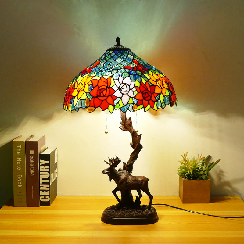 Traditionelle Tiffany-Hirschharzglas 1-Licht-Tischlampe für das Studium 