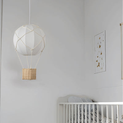 Moderner minimalistischer Kinder Heißluftballon Stoff Eisen Rattan Weben 1-Licht Pendelleuchte für Schlafzimmer 
