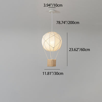 Moderner minimalistischer Kinder Heißluftballon Stoff Eisen Rattan Weben 1-Licht Pendelleuchte für Schlafzimmer 