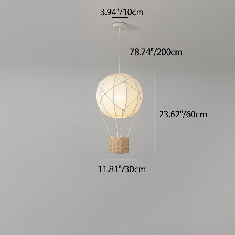 Moderner minimalistischer Kinder Heißluftballon Stoff Eisen Rattan Weben 1-Licht Pendelleuchte für Schlafzimmer 