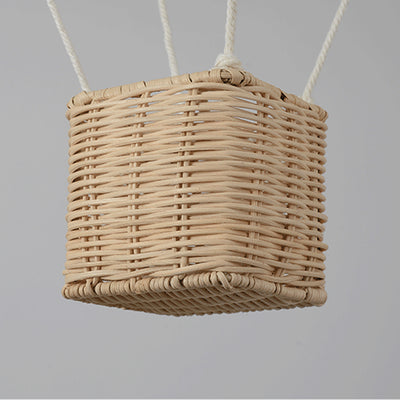 Moderner minimalistischer Kinder Heißluftballon Stoff Eisen Rattan Weben 1-Licht Pendelleuchte für Schlafzimmer 