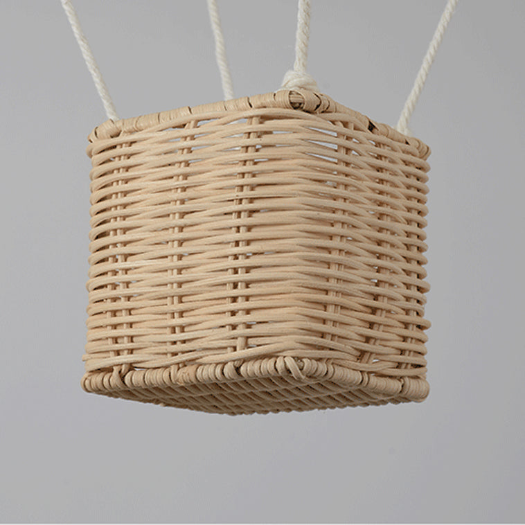Moderner minimalistischer Kinder Heißluftballon Stoff Eisen Rattan Weben 1-Licht Pendelleuchte für Schlafzimmer 