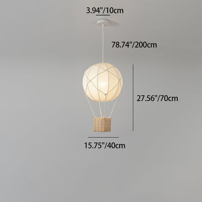 Moderner minimalistischer Kinder Heißluftballon Stoff Eisen Rattan Weben 1-Licht Pendelleuchte für Schlafzimmer 