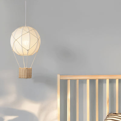 Moderner minimalistischer Kinder Heißluftballon Stoff Eisen Rattan Weben 1-Licht Pendelleuchte für Schlafzimmer 