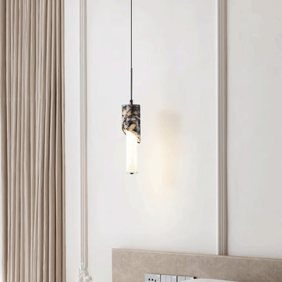 Modern Luxury Columnar Metal Marble Glass LED Pendant Light For Bedroom