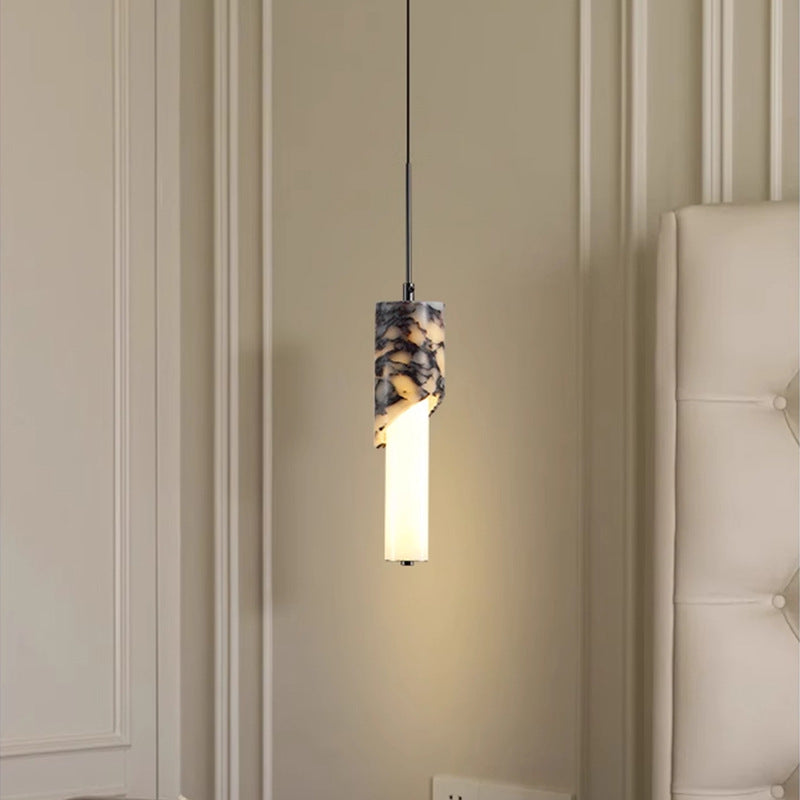 Modern Luxury Columnar Metal Marble Glass LED Pendant Light For Bedroom