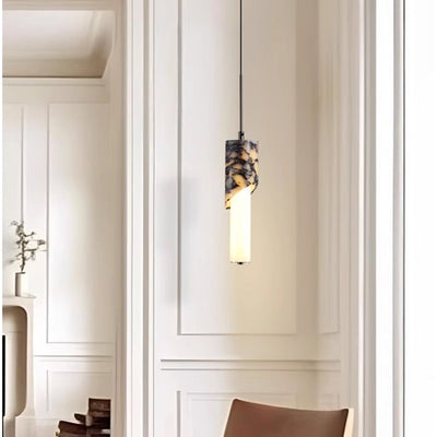 Modern Luxury Columnar Metal Marble Glass LED Pendant Light For Bedroom