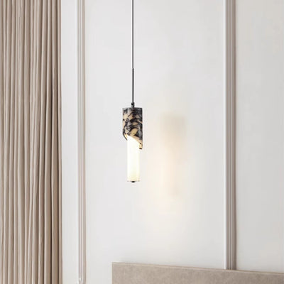 Modern Luxury Columnar Metal Marble Glass LED Pendant Light For Bedroom